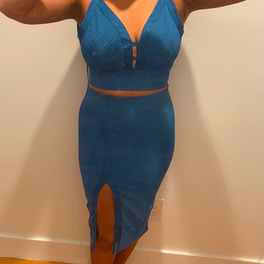 Teal Bandage 2 piece skirt set